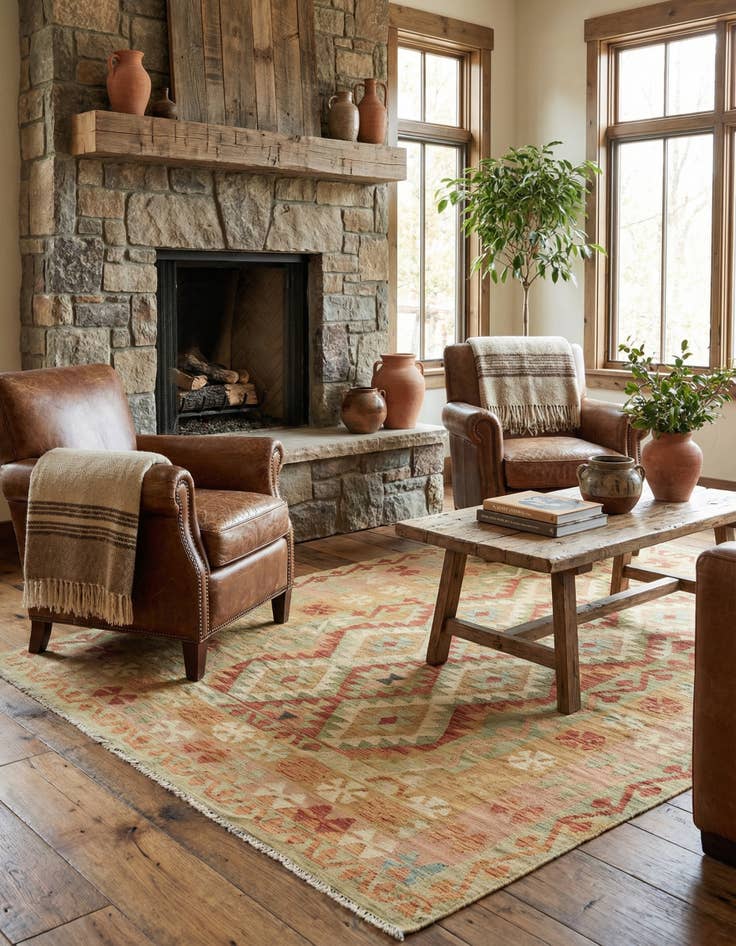 Detail image of 4' 10 x 6' 8  Hand Woven Kilim Waziri Wool Rug