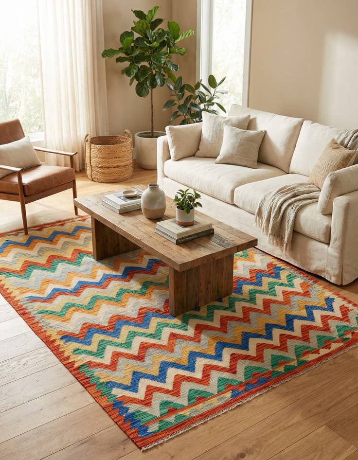 Detail image of 5' 9 x 8'  Hand Woven Kilim Modern Wool Rug