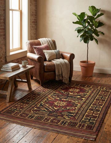 4' 2 x 6' 4 Hand Knotted Sumak Wool Rug