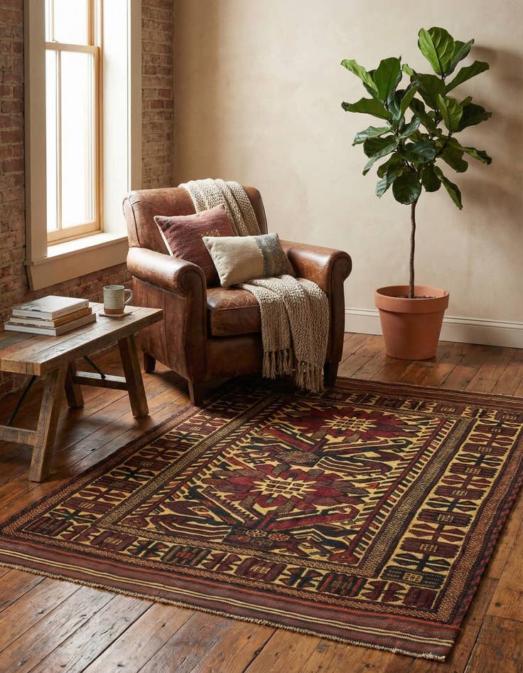 Detail image of  4' 2 x 6' 4  Hand Knotted Sumak Wool Rug