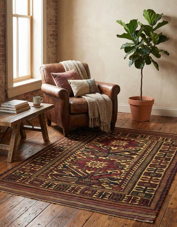 4' 2 x 6' 4 Hand Knotted Sumak Wool Rug