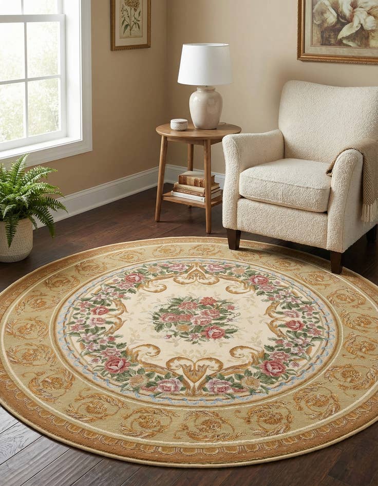 Detail image of 5' x 5' Easy-Clean Traditional Indoor / Outdoor Round Rug