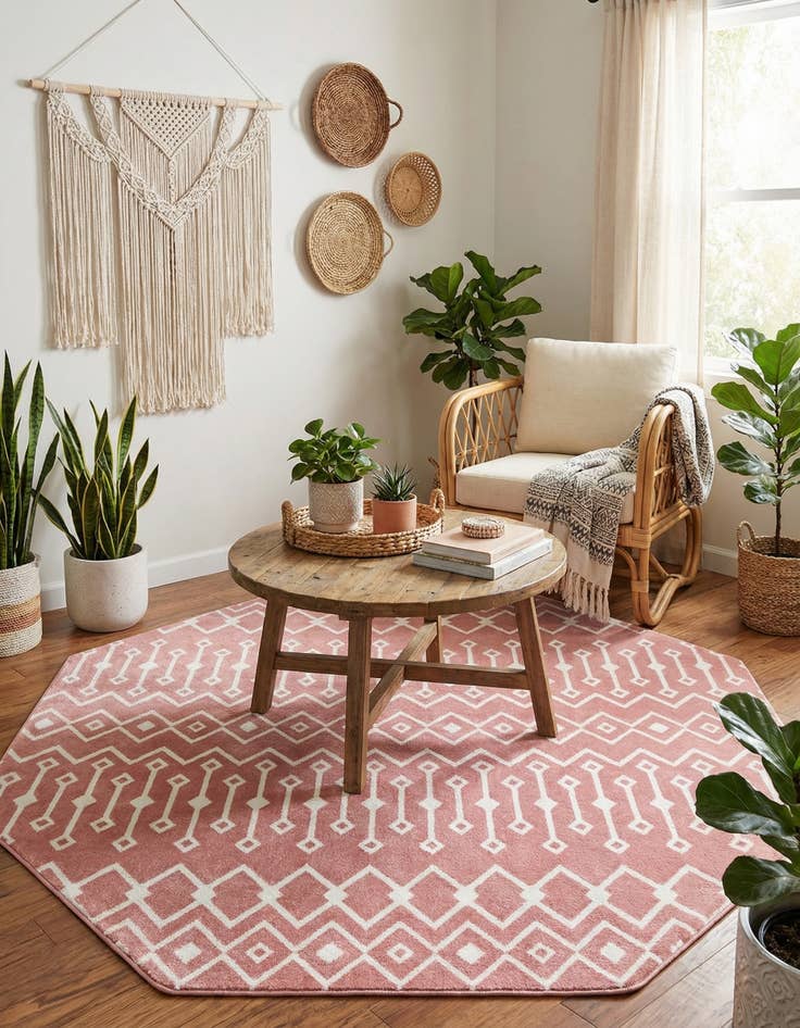 Detail image of  7' x 7' Bohemian Trellis Octagon Rug