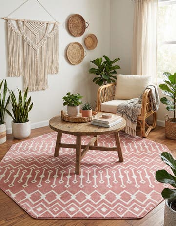 Pink Bohemian Trellis Octagon Rug