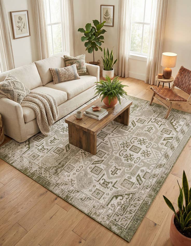 Detail image of 7' 10 x 7' 10  Washable Aztec Indoor / Outdoor Square Rug