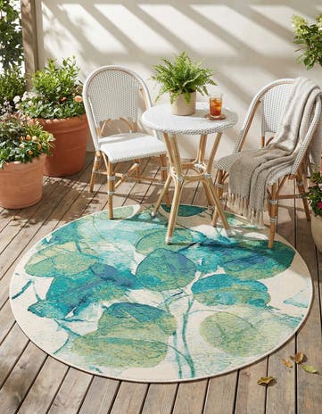 4' x 4' Easy-Clean Botanical Indoor / Outdoor Round Rug