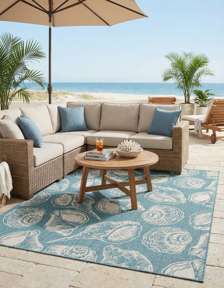 Detail image of 9' x 12'  Washable Coastal Indoor / Outdoor Rug