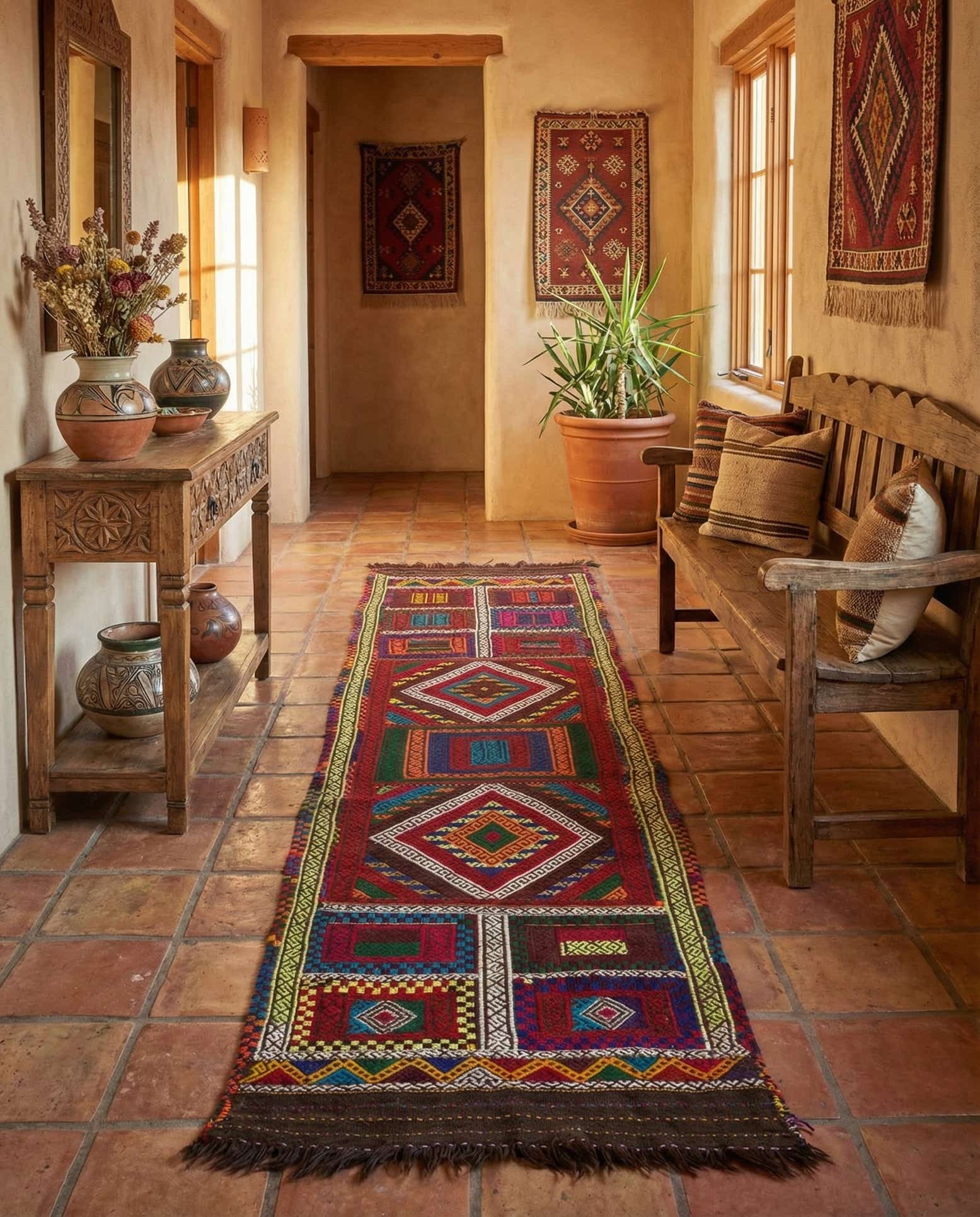 2' x 8' Hand Knotted Kilim Fars Persian Wool Runner Rug