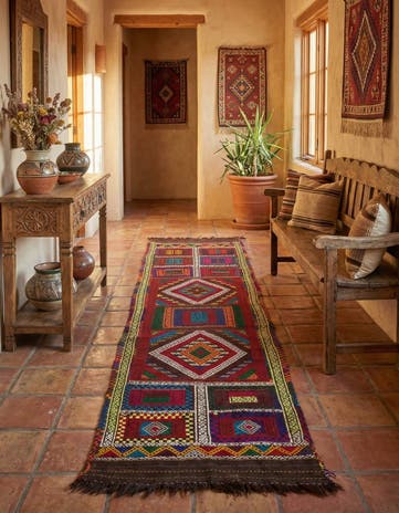 2' x 8' Hand Knotted Kilim Fars Persian Wool Runner Rug