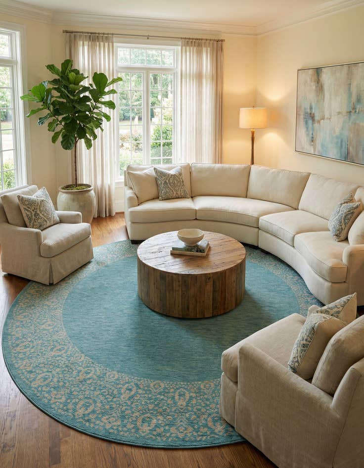 Detail image of 13' x 13'  Washable Border Indoor / Outdoor Round Rug