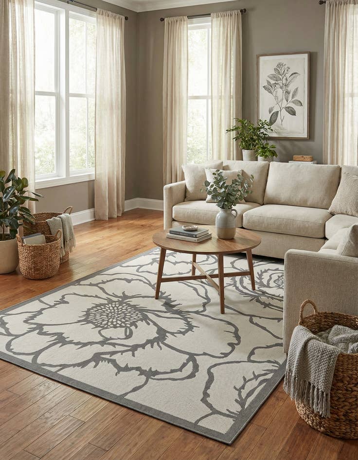 Detail image of 7' x 10'  Washable Botanical Indoor / Outdoor Rug