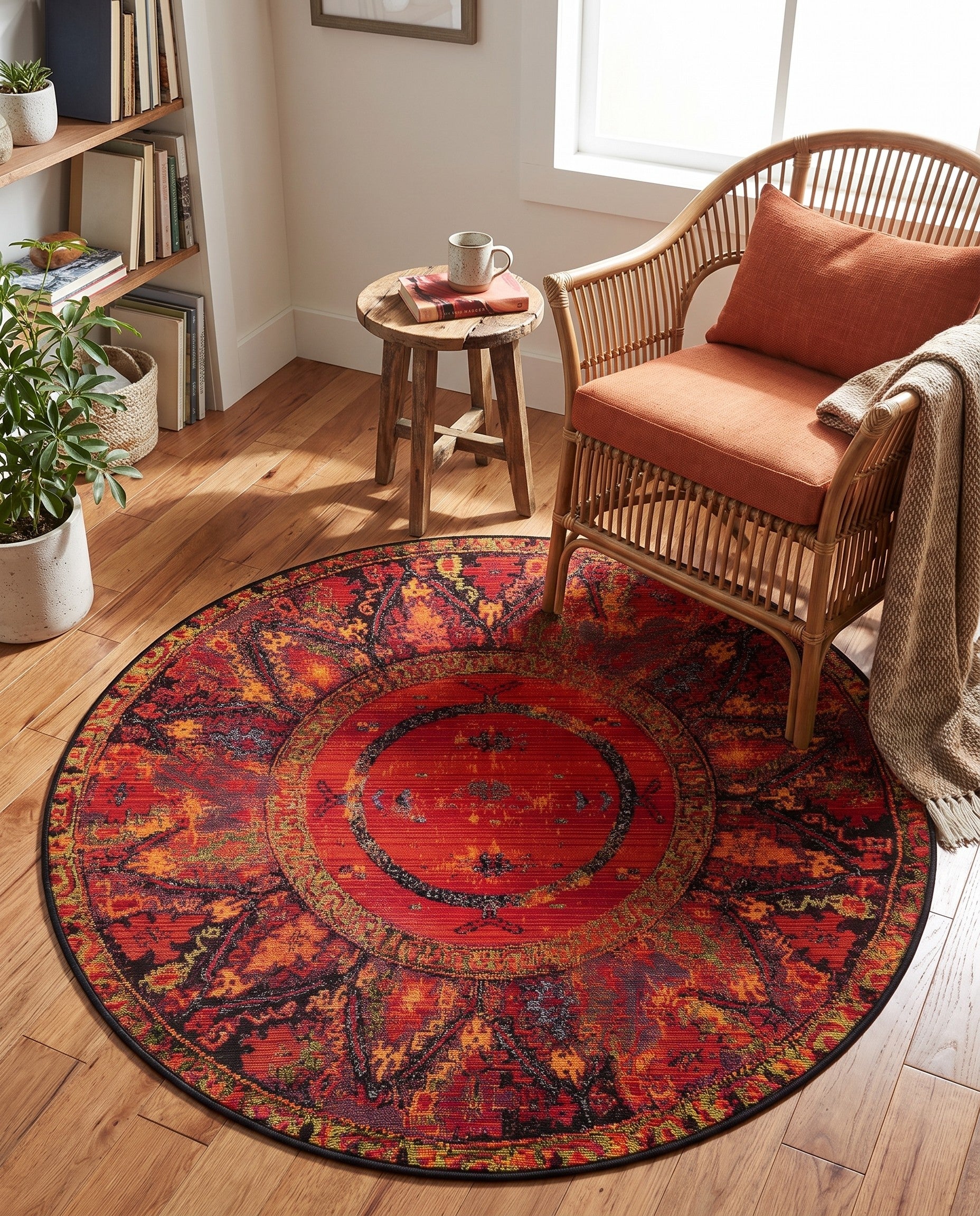 4' x 4' Easy-Clean Tribal Indoor / Outdoor Round Rug