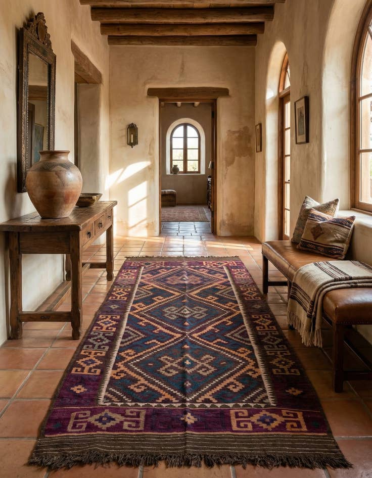 Detail image of 5' 2 x 9' 10  Hand Woven Kilim Fars Wool Runner Rug