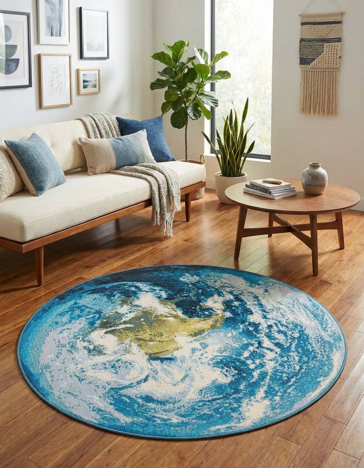 Detail image of 4' 1 x 4' 1 Easy-Clean Modern Indoor / Outdoor Round Rug