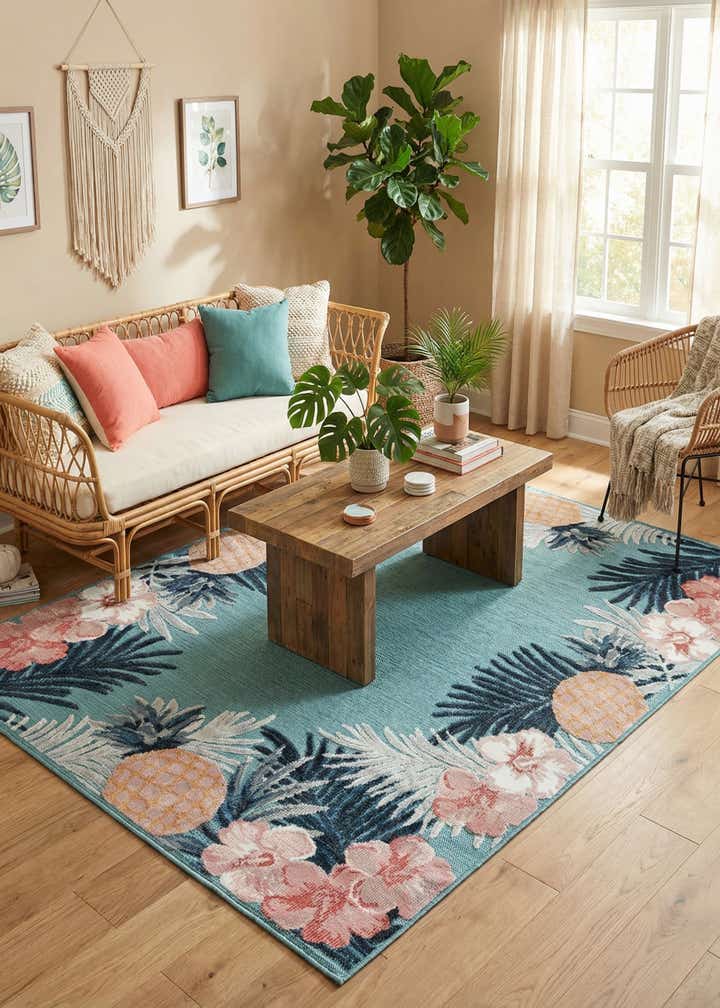 4' 5 x 6' Easy-Clean Botanical Indoor / Outdoor Rug