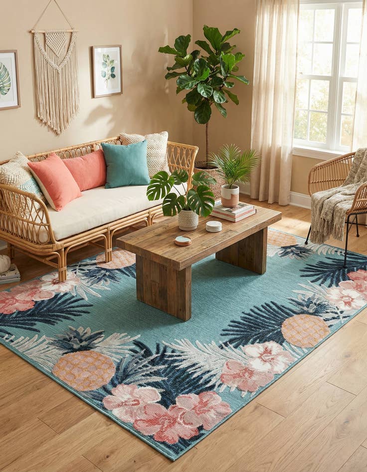 Detail image of  4' 5 x 6'  Washable Botanical Indoor / Outdoor Rug
