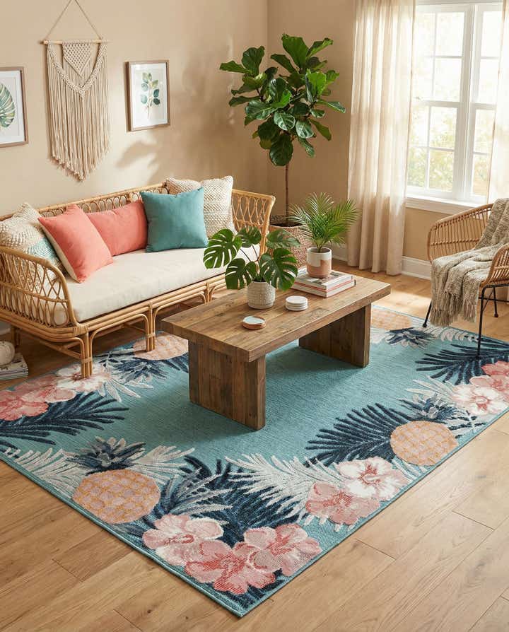 4' 5 x 6' Easy-Clean Botanical Indoor / Outdoor Rug