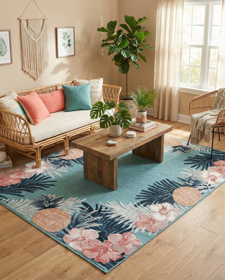 Detail image of 4' 5 x 6' Easy-Clean Botanical Indoor / Outdoor Rug