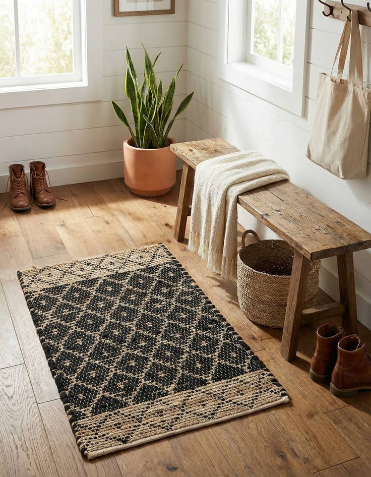 Detail image of  2' x 3' 1  Hand Woven Chindi Trellis Rug