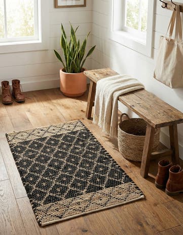 Black Hand Woven Chindi Trellis Rug