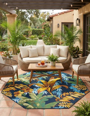 7' 10 x 7' 10 Easy-Clean Botanical Indoor / Outdoor Octagon Rug