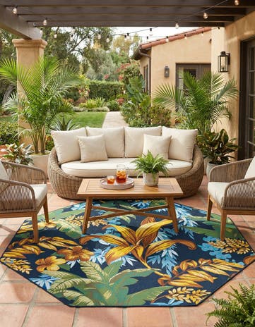 7' 10 x 7' 10 Easy-Clean Botanical Indoor / Outdoor Octagon Rug