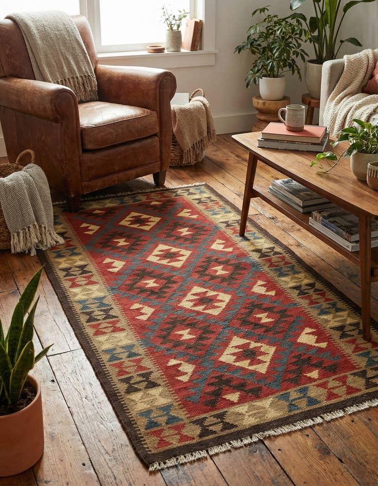 Detail image of 3' 5 x 6' 5  Hand Woven Kilim Maymana Wool Runner Rug