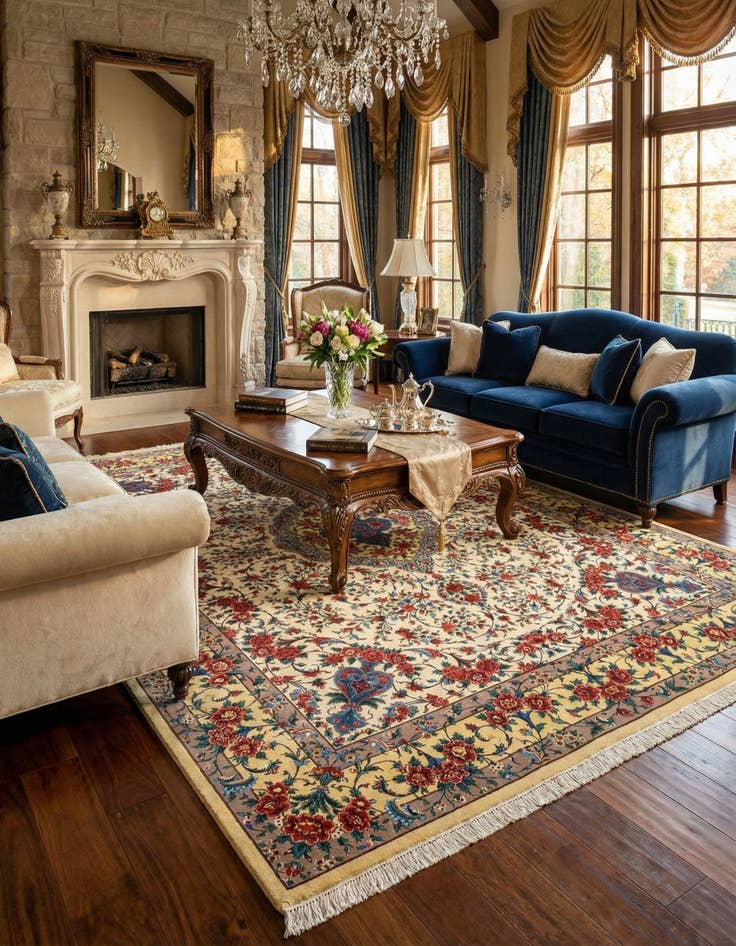 Detail image of 9' 10 x 13' 5 Ghom Wool Rug