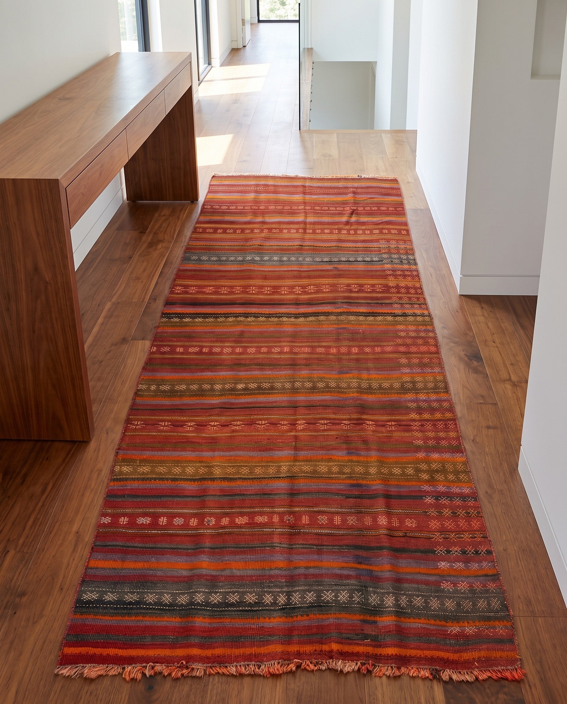 4' x 8' 8 Hand Woven Kilim Modern Wool Runner Rug