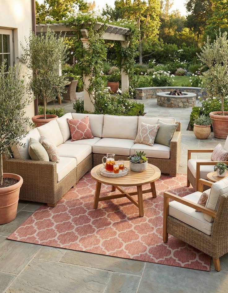 Detail image of  10' 8 x 10' 8  Washable Lattice Indoor / Outdoor Square Rug