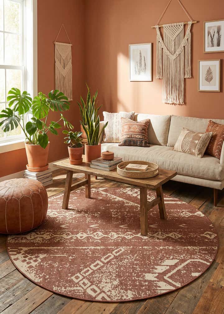 7' 10 x 7' 10 Easy-Clean Bohemian Indoor / Outdoor Round Rug
