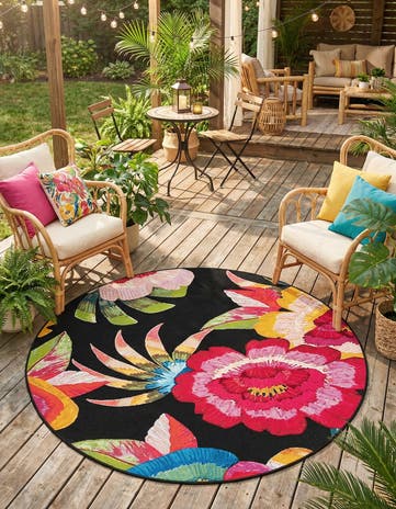 Easy-Clean Botanical Indoor / Outdoor Round Rug