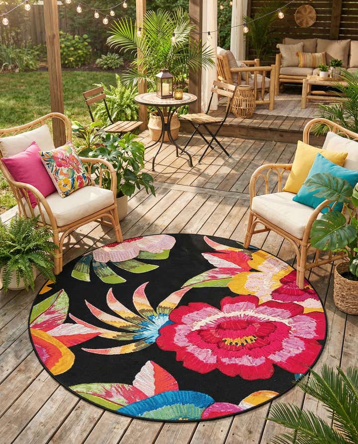 5' x 5' Easy-Clean Botanical Indoor / Outdoor Round Rug