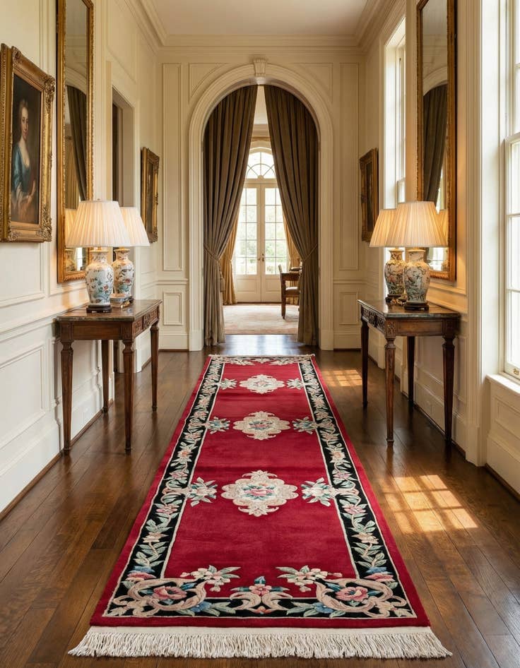 Detail image of 2' 7 x 12' 2 Hand Knotted Carved Pekin Wool Runner Rug