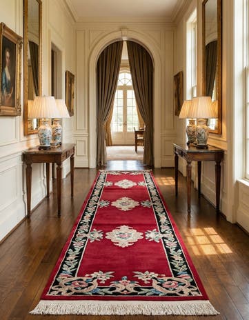 2' 7 x 12' 2 Hand Knotted Carved Pekin Wool Runner Rug