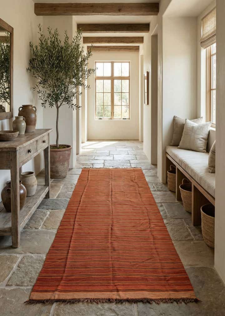 5' 2 x 13' 7 Hand Woven Kilim Fars Wool Runner Rug