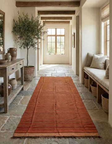 5' 2 x 13' 7 Hand Woven Kilim Fars Wool Runner Rug