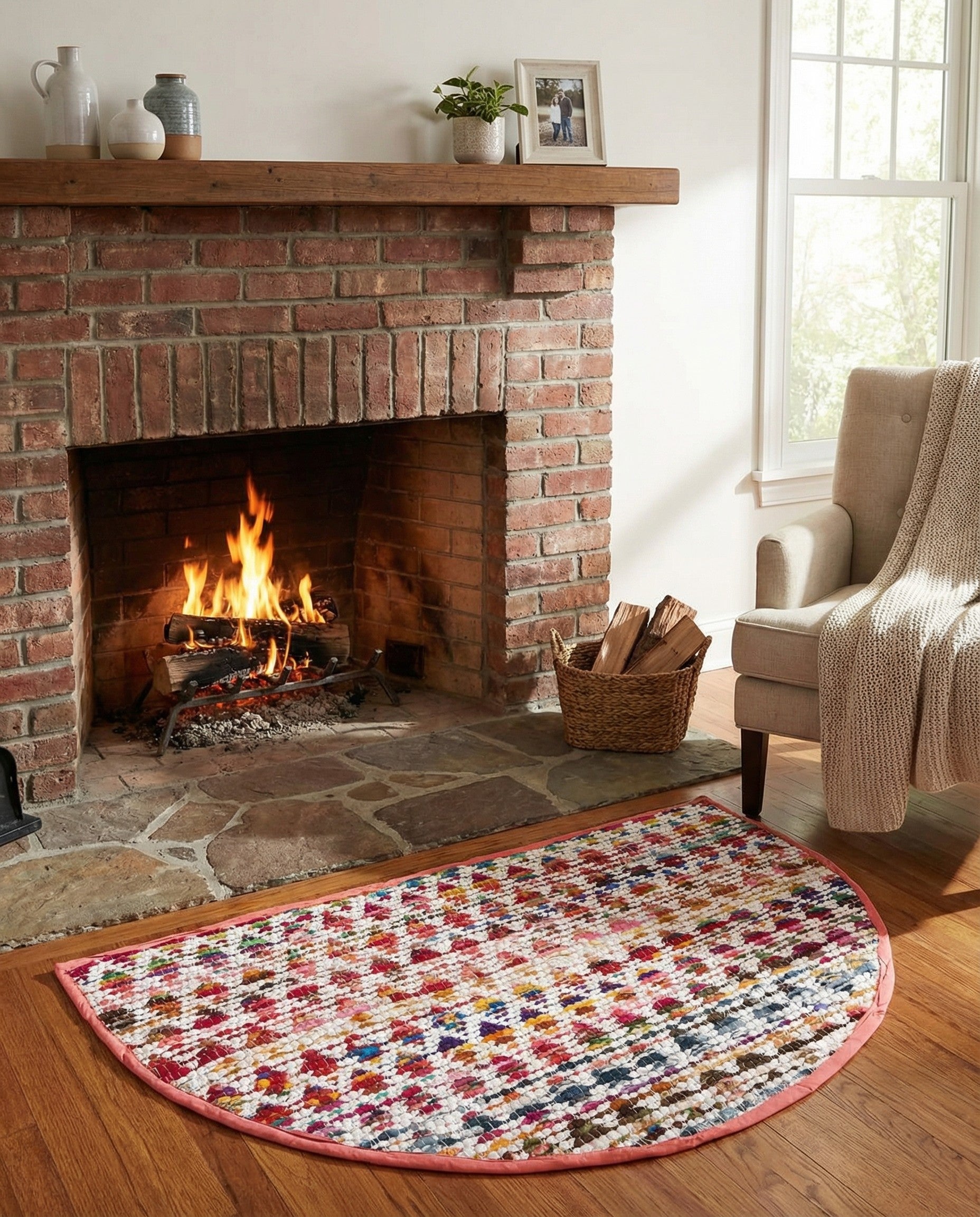  2' 2 x 3' 7  Hand Woven Braided Chindi Hearth Rug