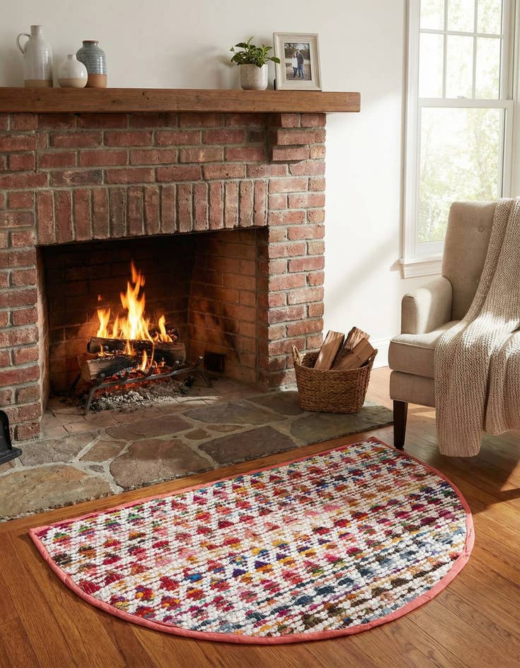 Detail image of 2' 2 x 3' 7  Hand Woven Braided Chindi Hearth Rug