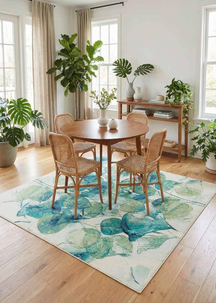 7' 10 x 7' 10 Easy-Clean Botanical Indoor / Outdoor Square Rug