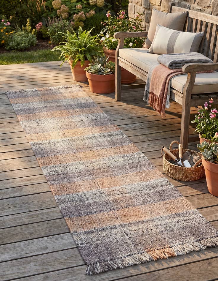Detail image of 2' 7 x 10' Easy-Clean Eco Plaid Washable Indoor / Outdoor Runner Rug