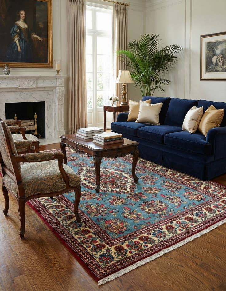 Detail image of  4' 8 x 6' 9  Hand Knotted Qom Persian Rug