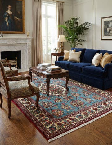 4' 8 x 6' 9 Hand Knotted Qom Persian Rug