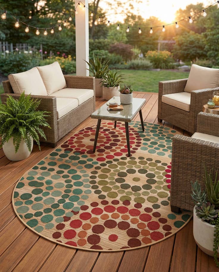 Detail image of 4' x 6' Easy-Clean Modern Indoor / Outdoor Oval Rug