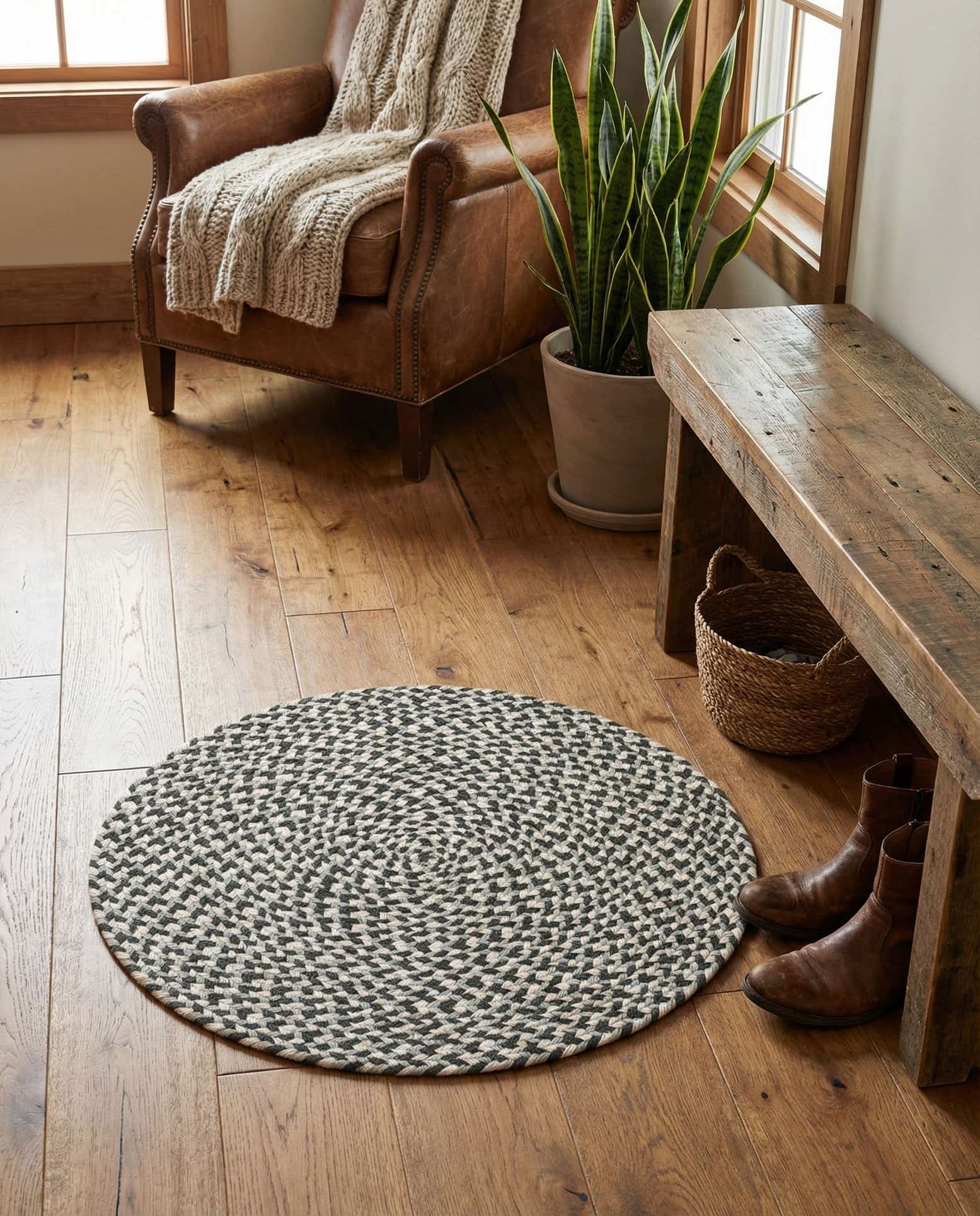 2' x 2' Handmade Tweed Braided Jute Round Rug