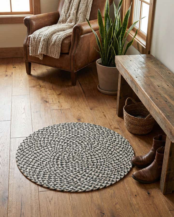 2' x 2' Handmade Tweed Braided Jute Round Rug