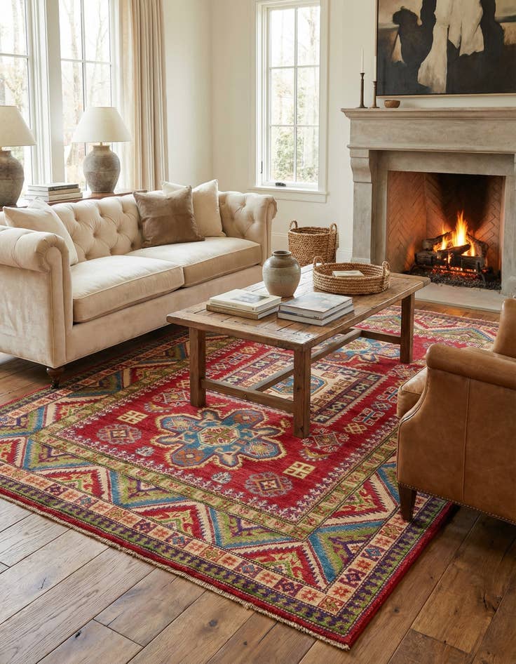 Detail image of 4' 10 x 7' 1  Hand Knotted Kazak Rug