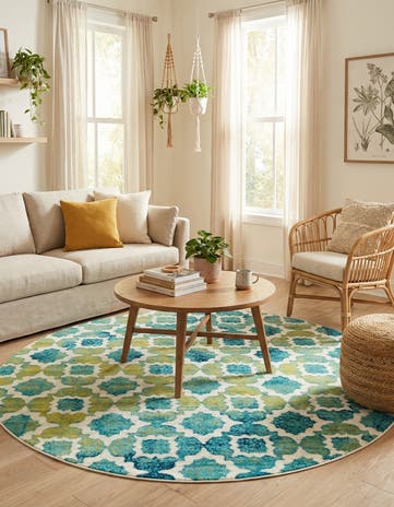 Blue Azalea Round Rug