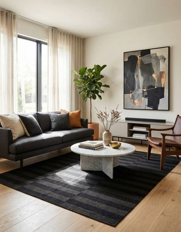 Detail image of 4' 2 x 5' 10 Hand Woven Kilim Modern Wool Rug