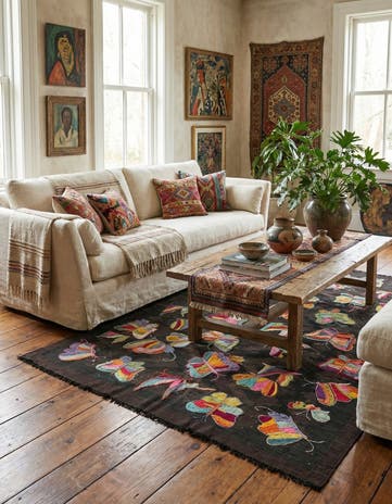 4' 4 x 6' 5 Hand Woven Kilim Suzani Wool Rug